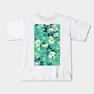 Vintage Beautiful Flower Blue Aqua Watercolor Abstract Pattern Turquoise Floral Kids T-Shirt